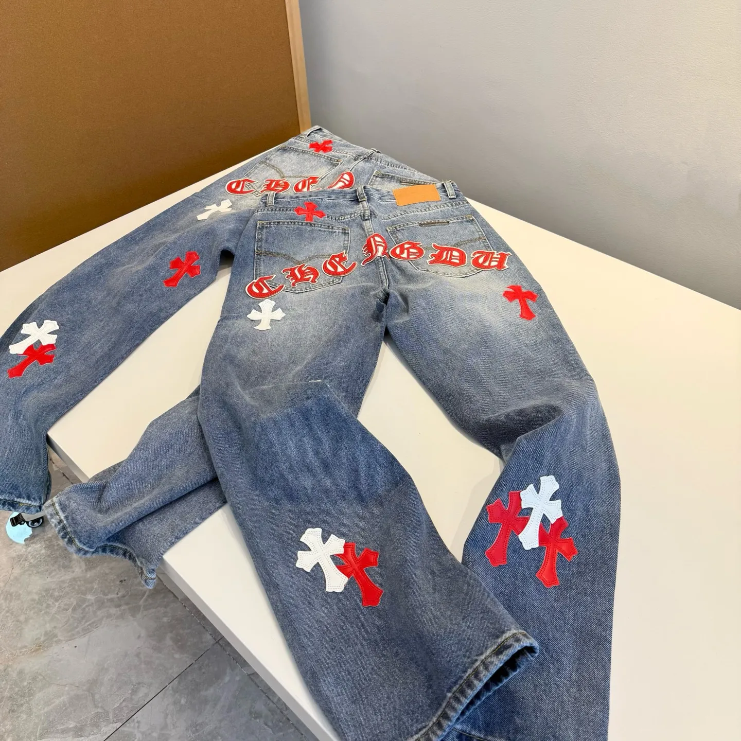 P280 Style number: D433 Chrome Hearts Chrome Hearts city limited Sanskrit cross leather jeans Size# 28 30 32 34